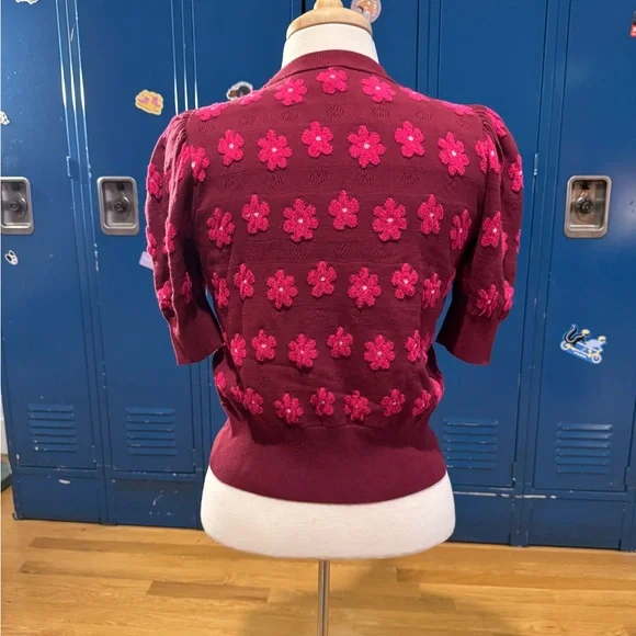 Kate Spade New York Marker Floral Burgundy Knit Sweater - Picture 3 of 6